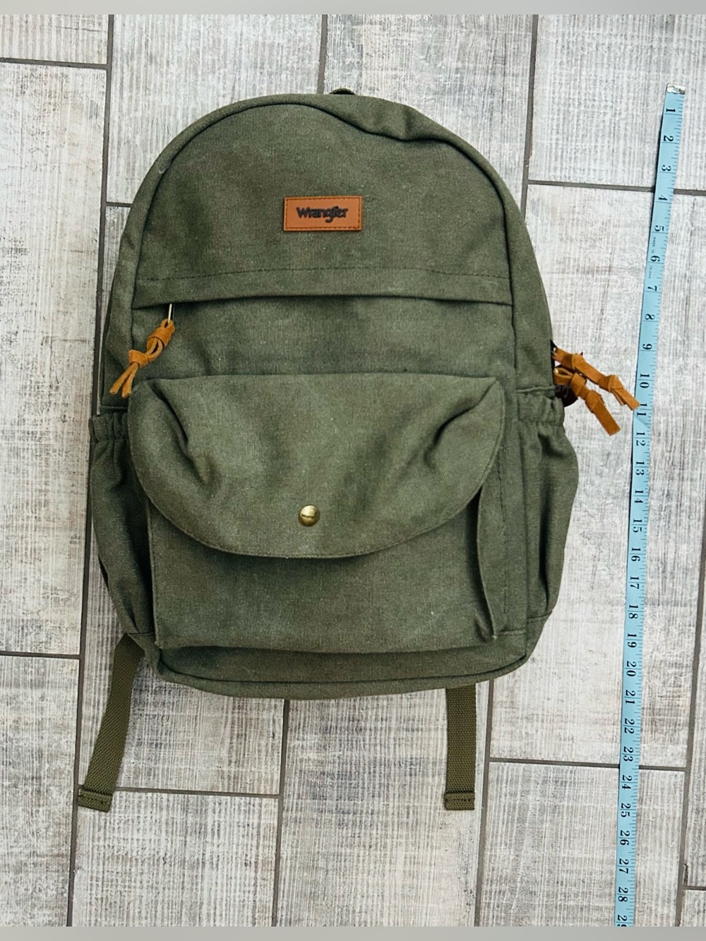 17” Wrangler Olive Washed Canvas Laptop Backpack w/ Brown Accents NWT - Picture 15 of 15